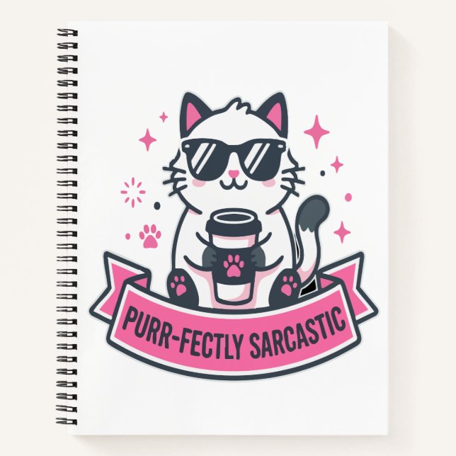 Carnet Autocollant de chat blanc sarcastiquement parfait (Devant)