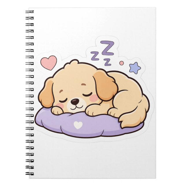 Carnet Autocollant de chien mignon endormi – chiot pastel (Devant)