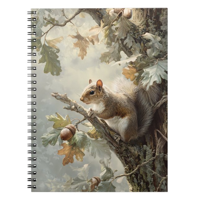 Carnet Automne Écureuil Chêne Arbre Bois Art (Devant)