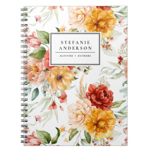 Carnet Automne Fleurs d'aquarelle et Motif de verdure