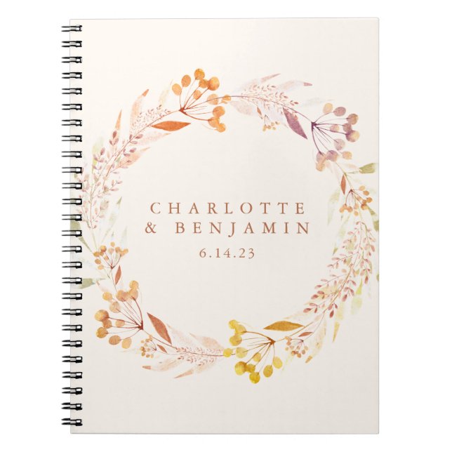 Carnet Automne Floral Aquarelle Wreath Mariage personnali (Devant)