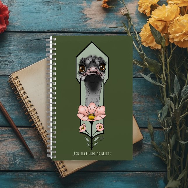 Carnet Autruche Rose Fleurs Vert Olive Art Déco (Créateur téléchargé)