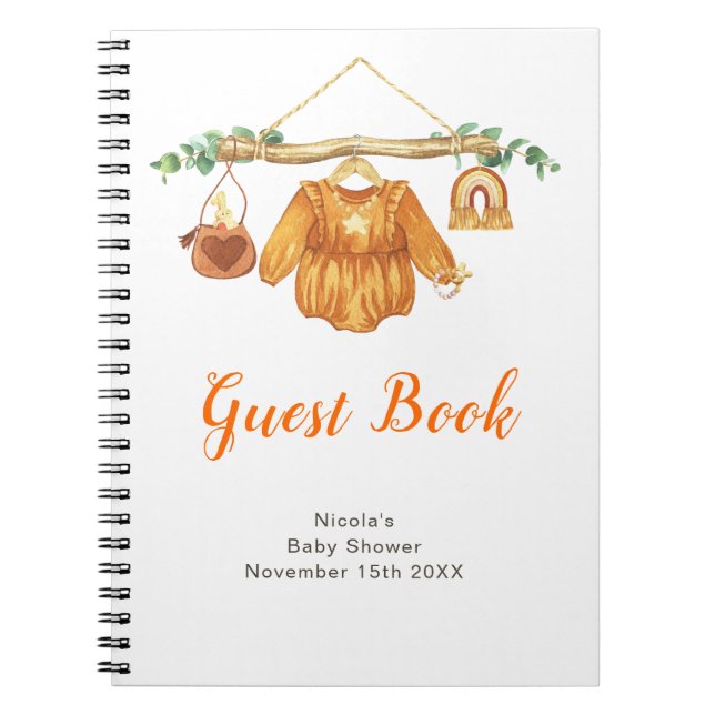 Carnet Autumn Fall Clothes Line Girl Baby Shower Guest  (Devant)