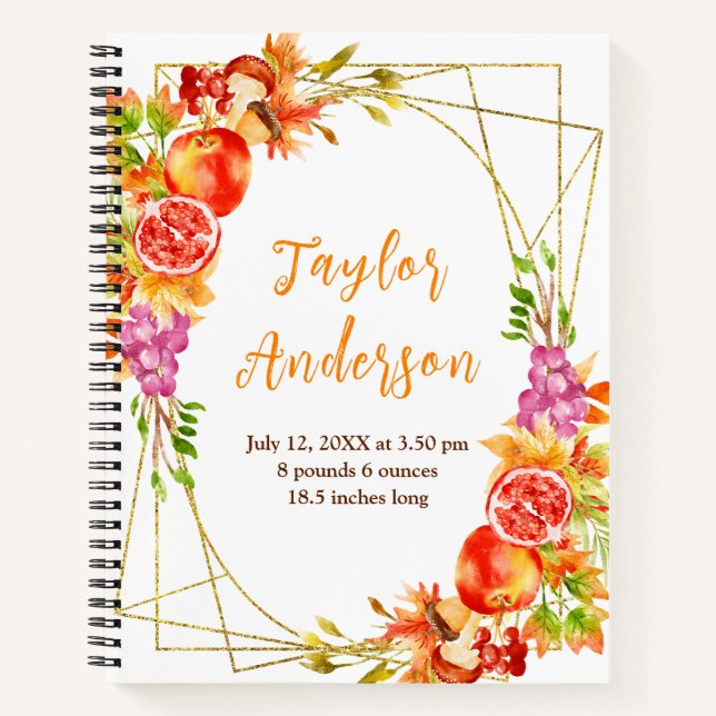 Carnet Autumn Harvest Baby Birth Stats (Devant)