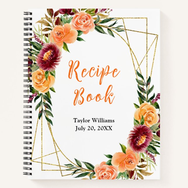 Carnet Autumn Red and Orange Floral Recipe Book (Devant)