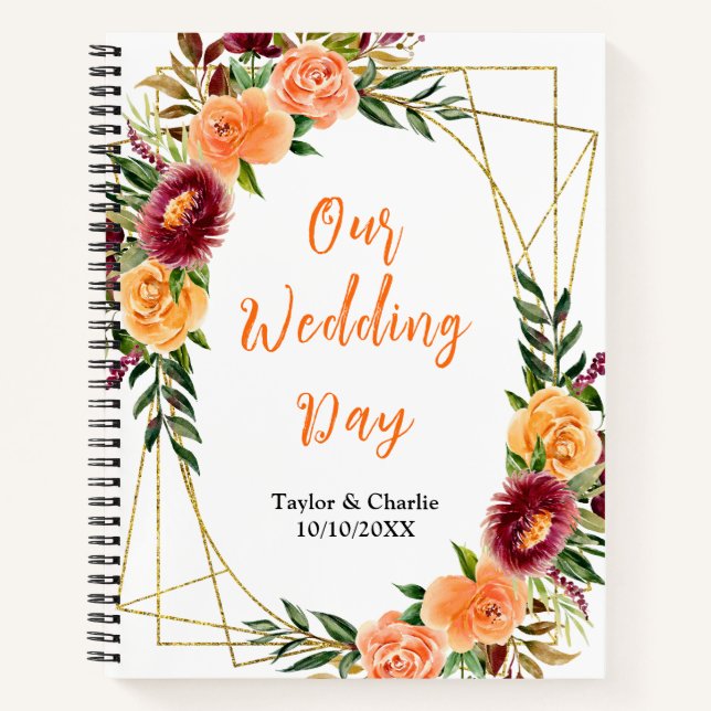 Carnet Autumn Red and Orange Floral Wedding Planner (Devant)