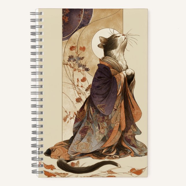 Carnet "Autumn Reverie" Japanese Cat in Kimono Art (Recto)