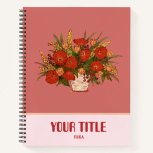 Carnet aux fleurs rouges tracées à la main de coul