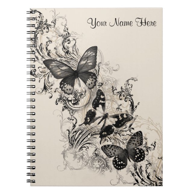 Carnet aux papillons floraux noirs (Devant)