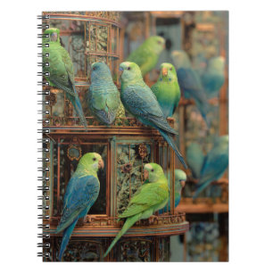 Carnet aux perruches colorées