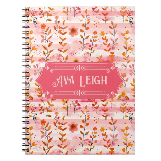 Carnet Ava Leigh rose et orange aquarelle Floral (Devant)