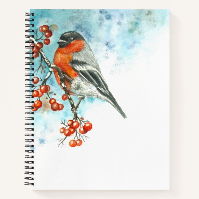 Carnet avec aquarelle Eurasian Bullfinch (Devant)