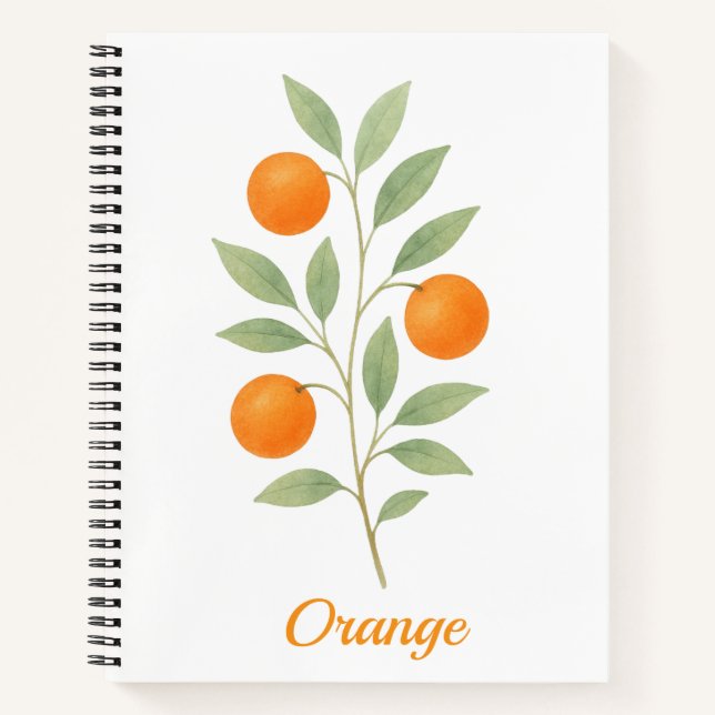 Carnet avec branche orange aquarelle avec feuilles (Devant)