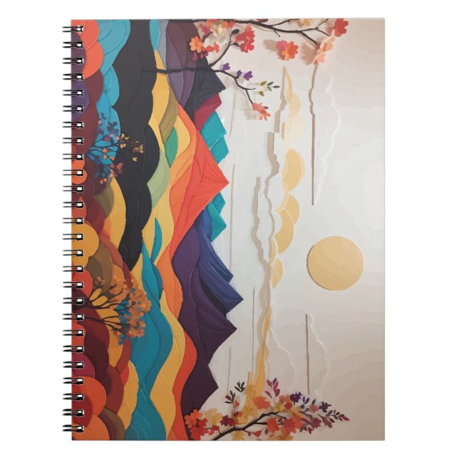 Carnet avec Fleurs vibrantes, Soleil et Collines (Devant)