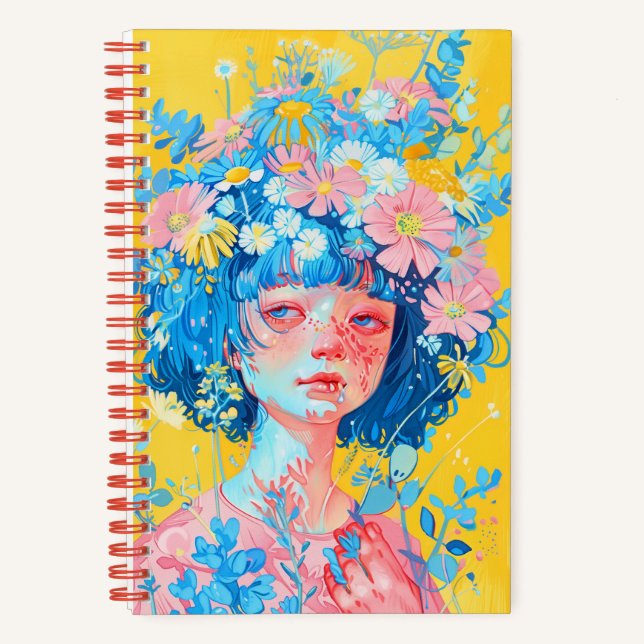 carnet avec une fille avec une couronne de fleurs  (Recto)