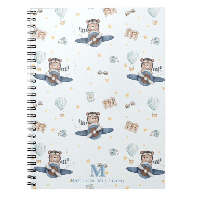 Carnet Aventure Aviation Ourson Mignon Avion Bleu Monogra (Devant)
