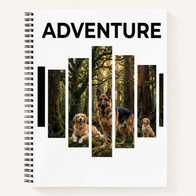 Carnet Aventure en forêt avec Berger allemand et Retrieve (Devant)