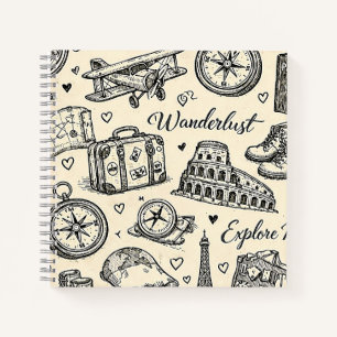 Carnet Aventures de voyage vintage motif sans couture