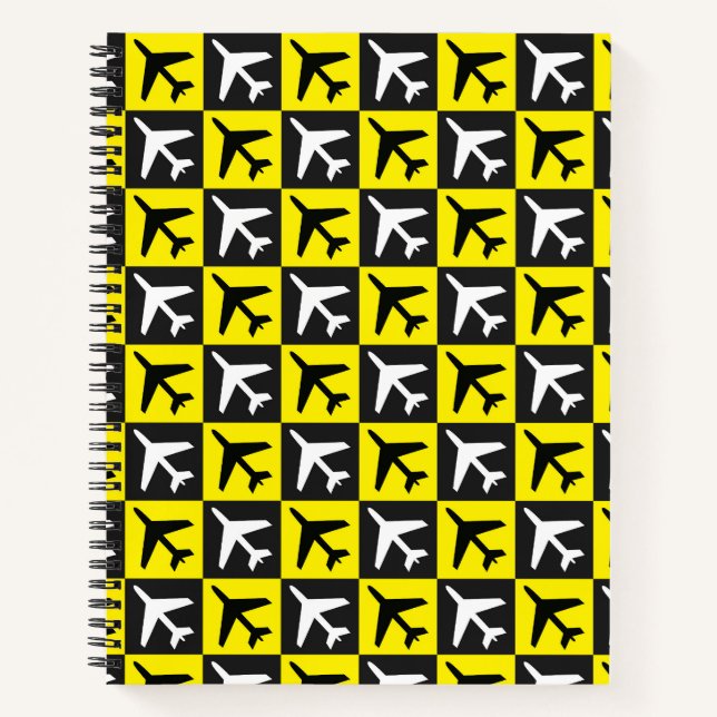 Carnet Avion à réaction géométrique jaune volant (Devant)
