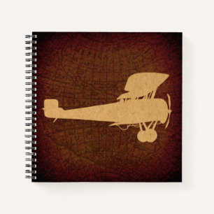 Carnet Avion antique Silhouette Plan & Carte Brown Art