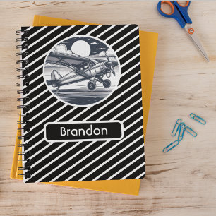 Carnet Avion personnalisé, rayé noir et blanc