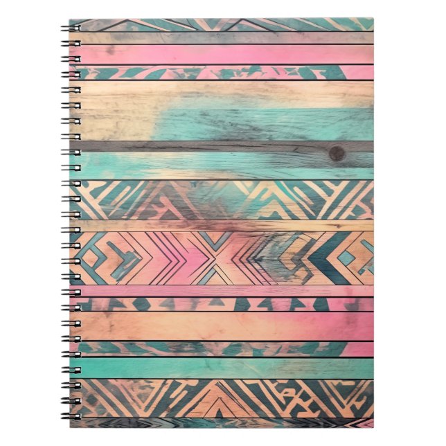 Carnet Aztec Sud-Ouest Bleu Et Tribal Rose (Devant)