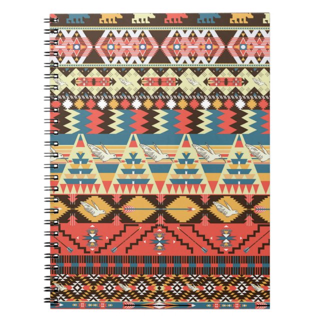 Carnet Aztèque coloré : oiseaux, fleurs motif. (Devant)