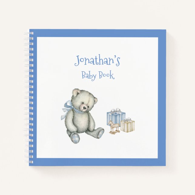 Carnet Baby Boy Blue Bear Keepsaké Personnalisé Baby Book (Devant)
