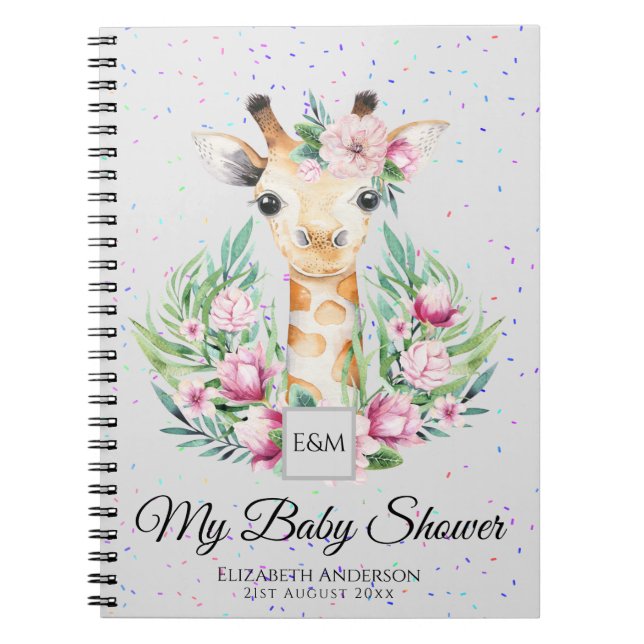 Carnet Baby Giraffe Boho Fleurs Mère à être planificateur (Devant)