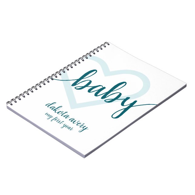 Carnet Baby Heart | Aqua Blue-Green Flourish Script (Côté gauche)