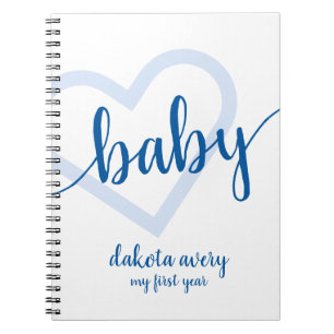 Carnet Baby Heart Bright Classic Blue Flourish Script
