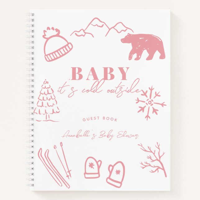 Carnet Baby It's Cold Outside Pink Baby Shower Guest Book (Devant)