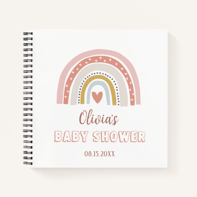 Carnet Baby shower aquarelle Boho arc-en-ciel (Devant)