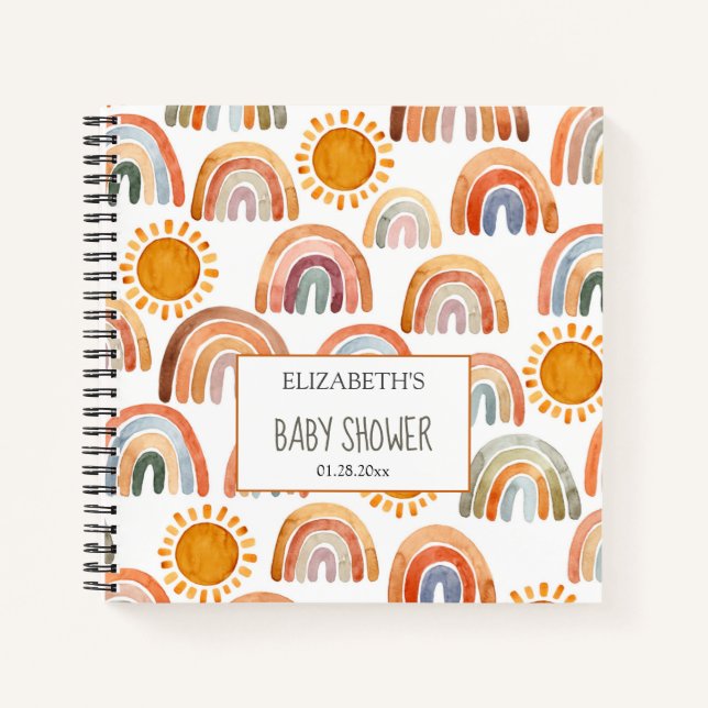 Carnet Baby shower aquarelle Boho arc-en-ciel et soleil (Devant)