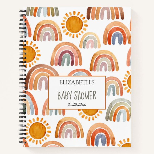 Carnet Baby shower aquarelle Boho arc-en-ciel et soleil (Devant)