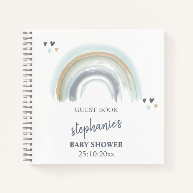 Carnet Baby shower Blue Boho Rainbow Guest Book (Devant)