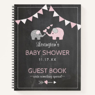 Carnet Baby shower Chalkboard Eléphants Rose  