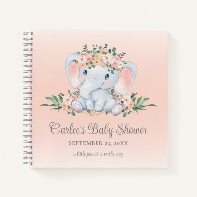 Carnet Baby shower de fille Eléphant Floral Cute (Devant)