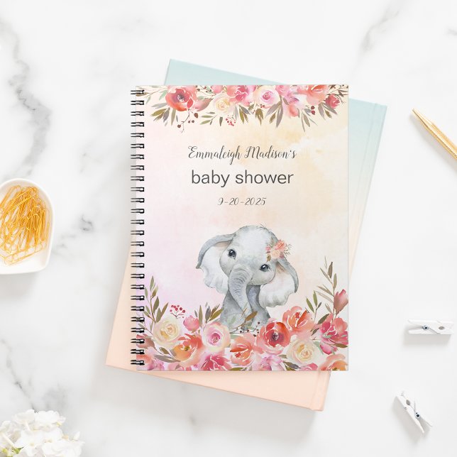 Carnet Baby shower Elephant Boho Chic Floral Aquarelle (Créateur téléchargé)