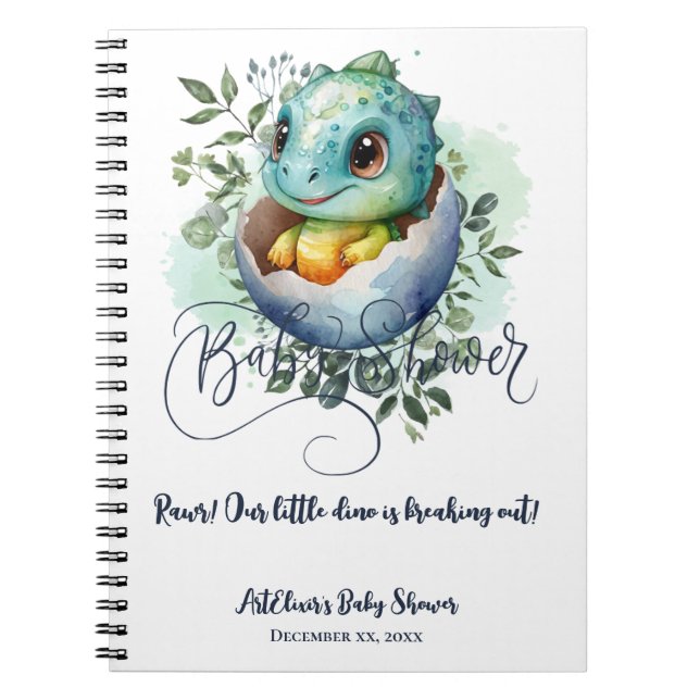 Carnet Baby shower Feuille Dinosaur Oeuf Cute Aquarelle (Devant)