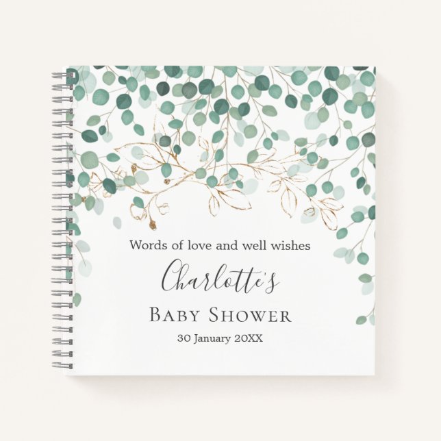Carnet Baby shower Feuille d'or Eucalyptus Foliage (Devant)