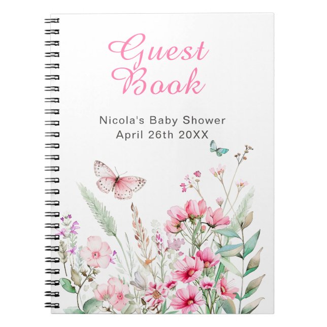 Carnet Baby Shower Floral Papillon Rose de Printemps (Devant)
