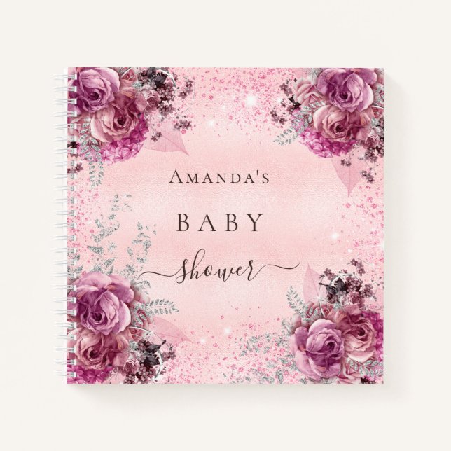 Carnet Baby shower girl rose floral parties scintillant l (Devant)