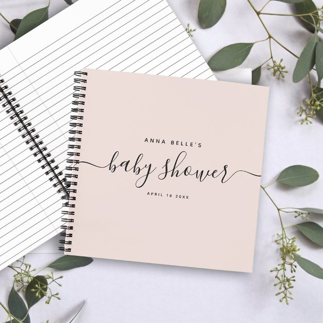 Carnet Baby shower moderne Blush Pink Chic Script invité (Créateur téléchargé)