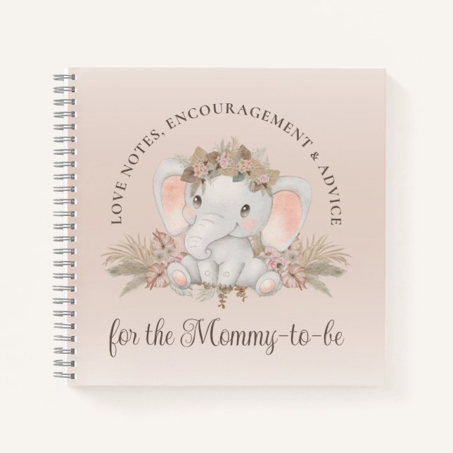 Carnet Baby shower moderne Boho Elephant genre neutre (Devant)