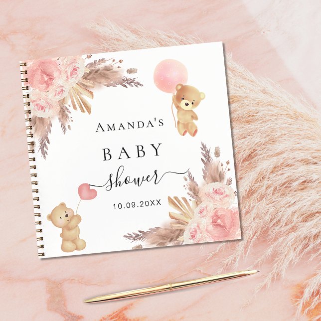 Carnet Baby shower pampas herbe rose or teddy (Créateur téléchargé)