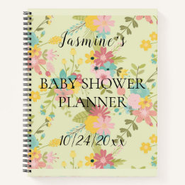 Carnet Baby shower personnalisé de fleurs vert rose jaune