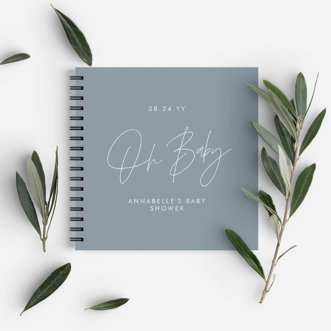 Carnet Baby shower script moderne bleu poussiéreux invité (Créateur téléchargé)