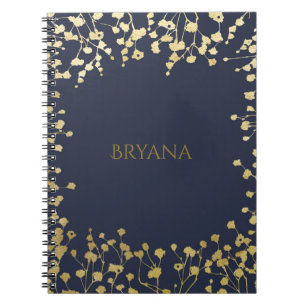 Carnet Baby's Breath Floral Élégant Bleu Or