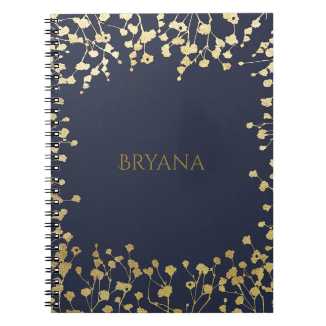 Carnet Baby's Breath Floral élégant bleu or (Devant)